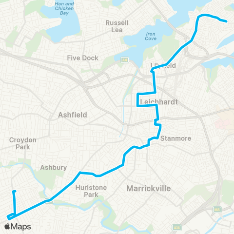 Sydney Buses Network Campsie to Balmain via MarketPlace Leichhardt map