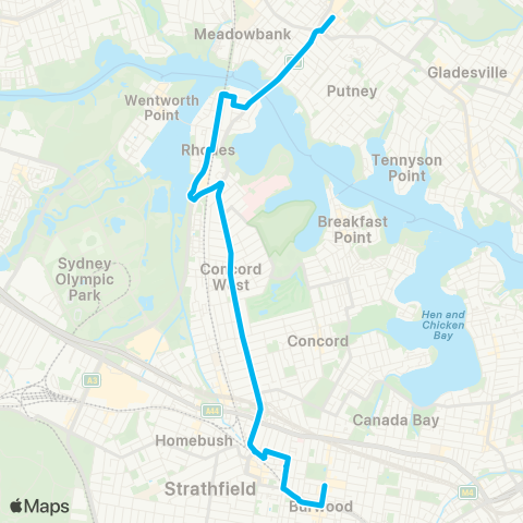 Sydney Buses Network Ryde to Burwood map