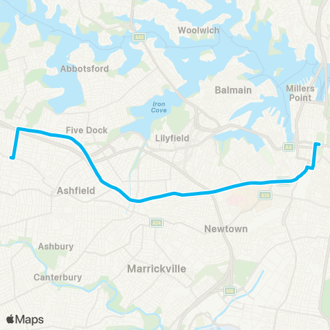 Sydney Buses Network Burwood to City Hyde Pk (Night Service) map