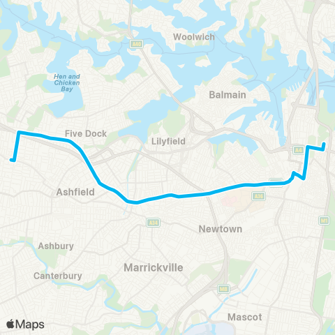 Sydney Buses Network Burwood to City Domain (Express Service) map