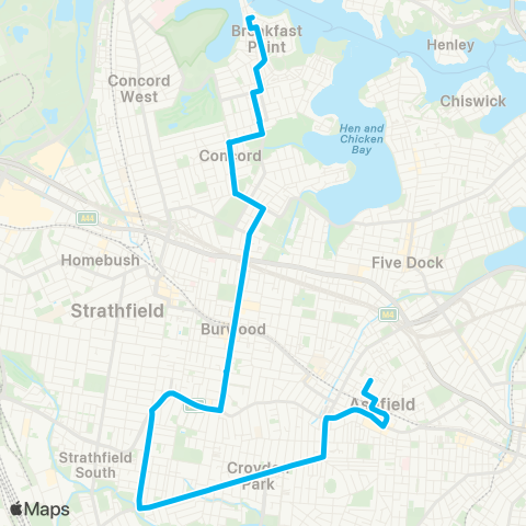 Sydney Buses Network Mortlake to Ashfield map