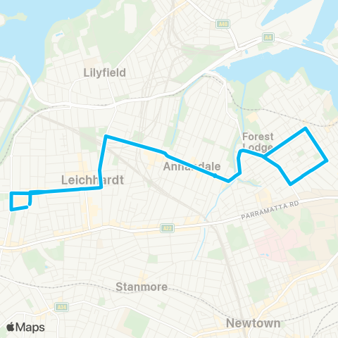 Sydney Buses Network MarketPlace Leichhardt to Glebe (Loop Service) map