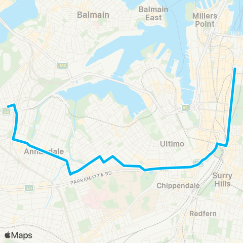 Sydney Buses Network Lilyfield to City Martin Place map