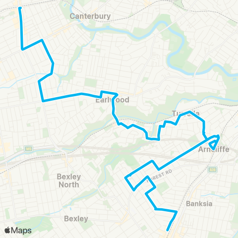 Sydney Buses Network Rockdale to Campsie map