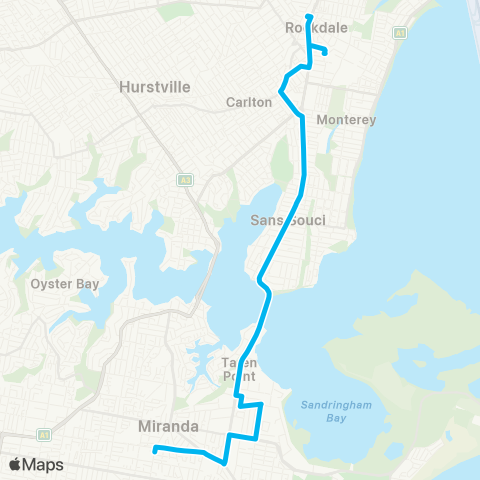 Sydney Buses Network Miranda to Rockdale map