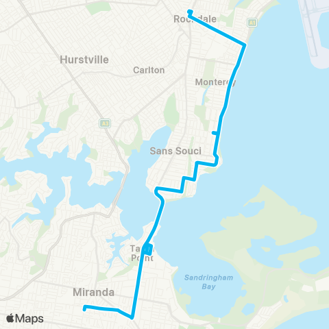 Sydney Buses Network Miranda to Rockdale via Ramsgate map