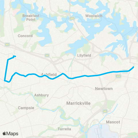 Sydney Buses Network Strathfield to Central Pitt St via Homebush Rd map