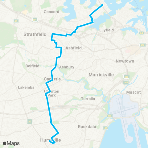 Sydney Buses Network Hurstville to Drummoyne map