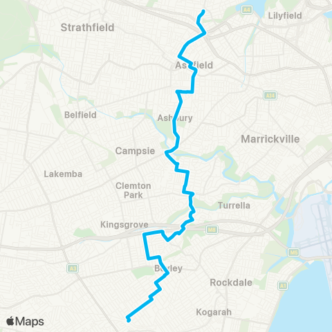 Sydney Buses Network Hurstville to Five Dock map