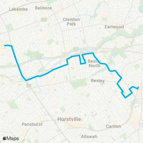 Sydney Buses Network Roselands to Rockdale map