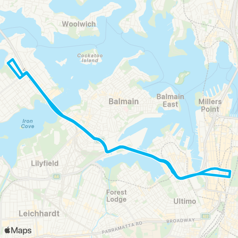 Sydney Buses Network City Town Hall to Drummoyne (Loop Service) map