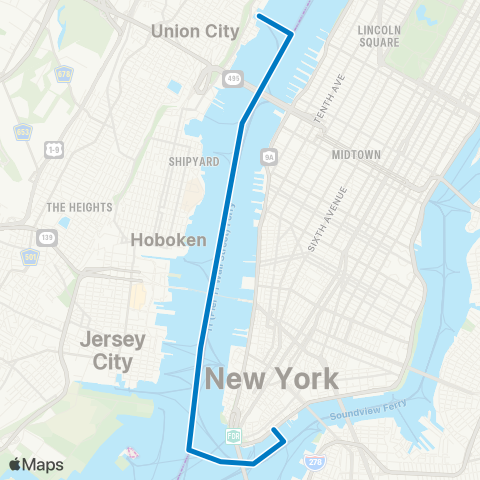 NY Waterway Hoboken 14th St - Brookfield Pl Termina map