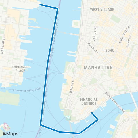 NY Waterway Hoboken - Wall St. map