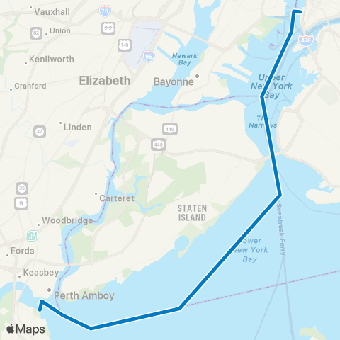 NY Waterway South Amboy - Brookfield Place Terminal map