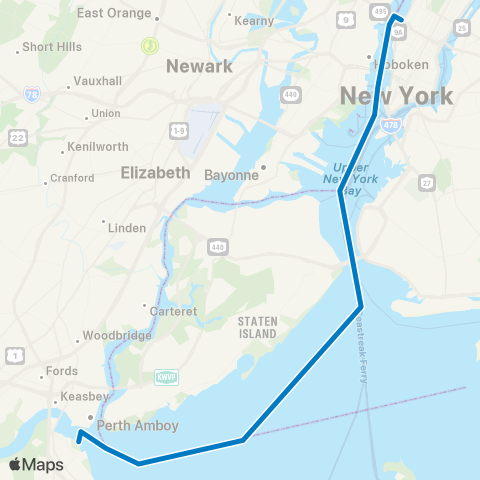 NY Waterway South Amboy - Midtown  map