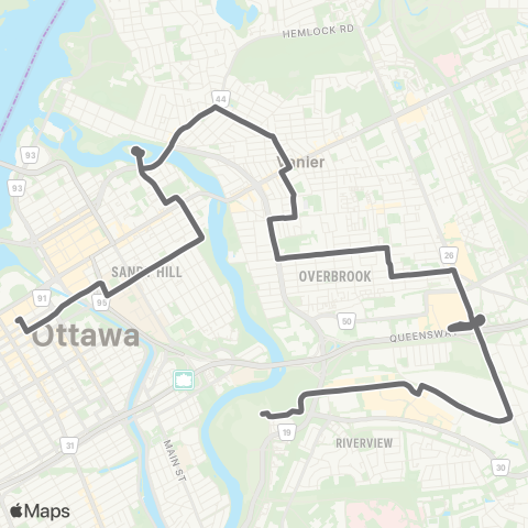 OC Transpo St-Laurent - Parliament / Parlement map