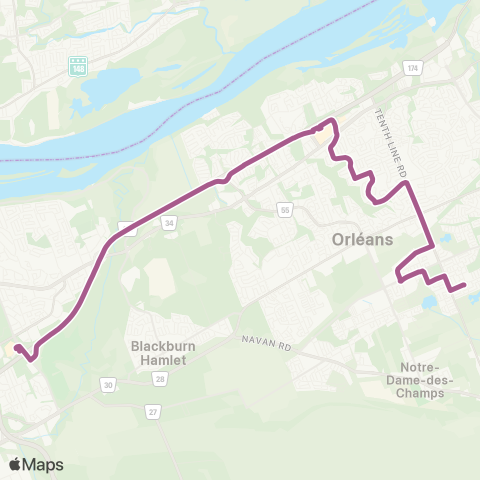 OC Transpo Blair - Tenth Line map