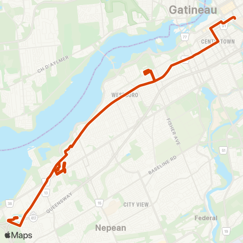 OC Transpo Bayshore - Laurier map