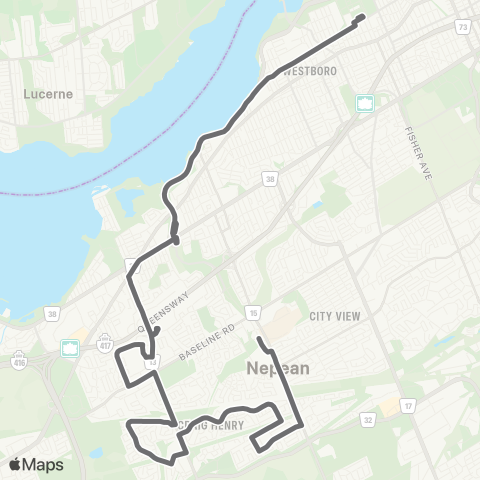 OC Transpo Bayshore - Tunney's Pasture map