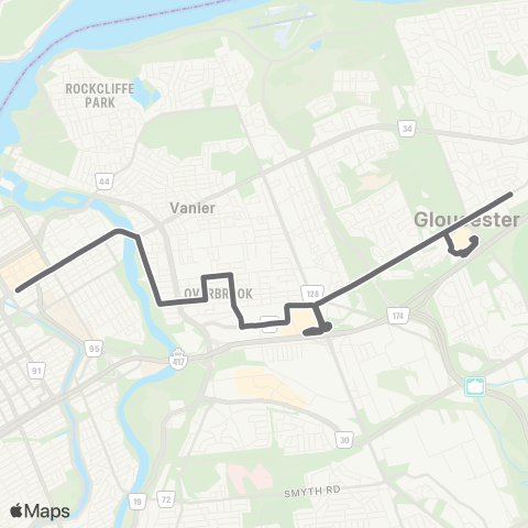 OC Transpo Gloucester HS map