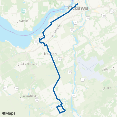 OC Transpo Cambrian - Tunney's Pasture / Gatineau map