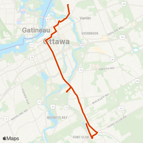 OC Transpo Greenboro - Rockcliffe map