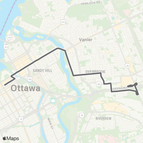 OC Transpo St-Laurent - Parliament / Parlement map