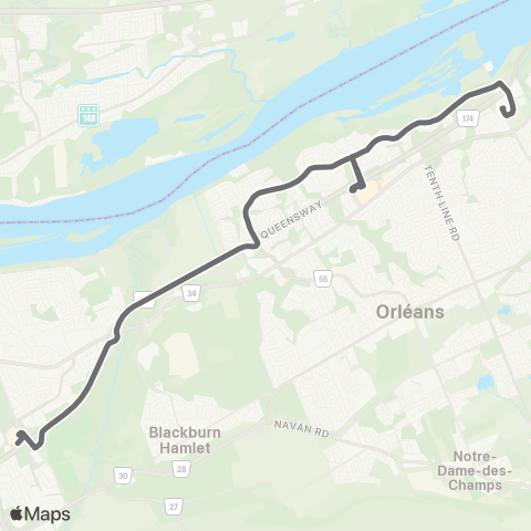 OC Transpo Jeanne D'Arc / Trim - Blair map