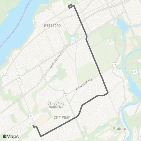 OC Transpo Baseline - Tunney's Pasture map