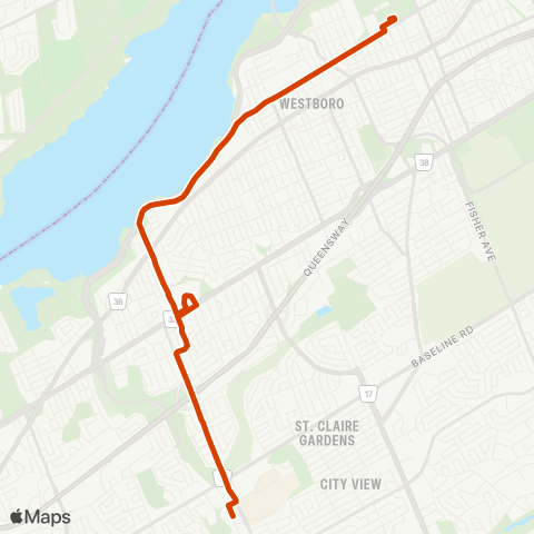 OC Transpo Baseline - Tunney's Pasture map