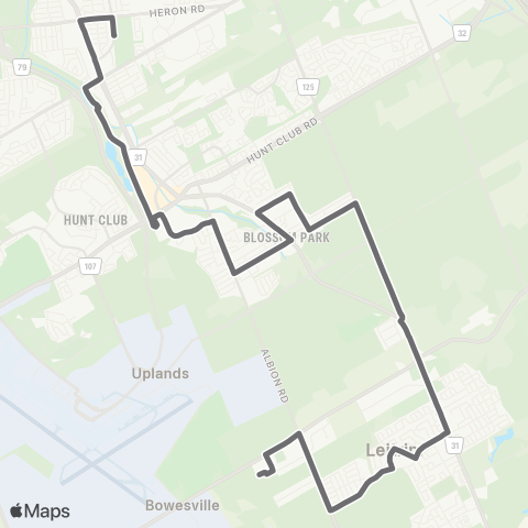 OC Transpo Leitrim - Greenboro / Hurdman map