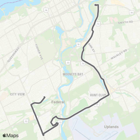 OC Transpo Merivale / 96b Hunt Club - Hurdman / Greenboro map