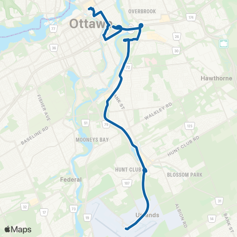 OC Transpo Airport - Hurdman / Parliament map