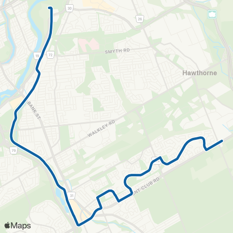 OC Transpo Hawthorne - Hurdman map