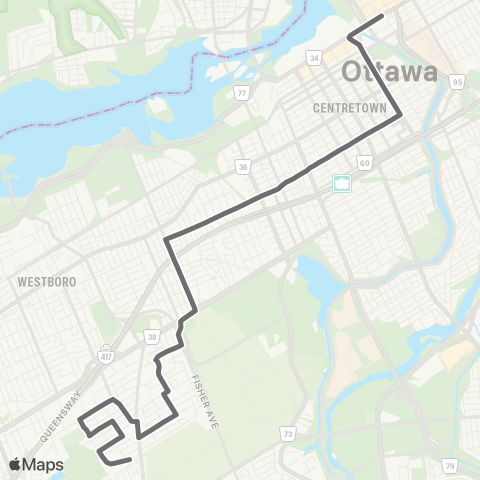 OC Transpo Rideau A - Caldwell / Medford map