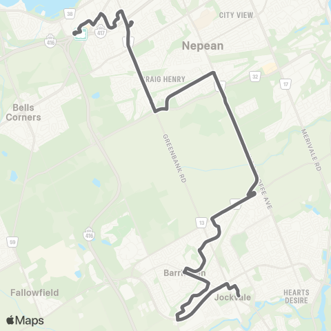 OC Transpo Bayshore - Barrhaven Centre map