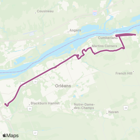 OC Transpo Blair - Cumberland map