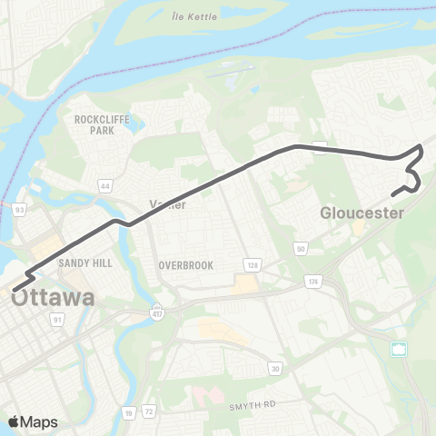 OC Transpo Gloucester H.S. map