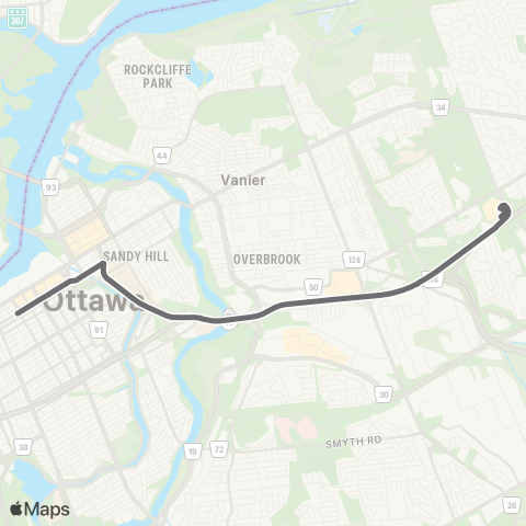 OC Transpo Shuttle Express map