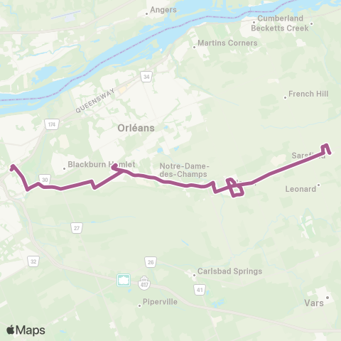 OC Transpo Blair - Navan-Sarsfield map