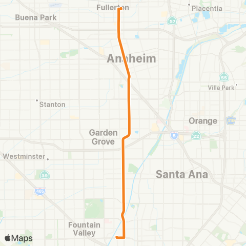 OCTA Rapid Fullerton - Santa Ana map