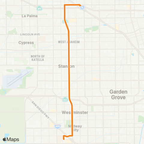 OCTA Rapid Fullerton - Huntington Beach map