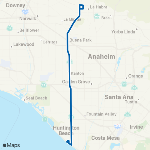 OCTA La Habra - Huntington Beach map