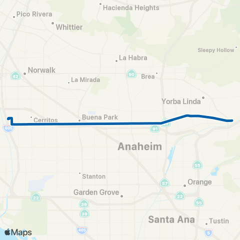 OCTA Cerritos - Anaheim Hills map