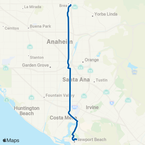 OCTA Brea - Newport Beach map