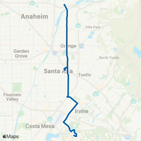 OCTA Anaheim - Irvine map