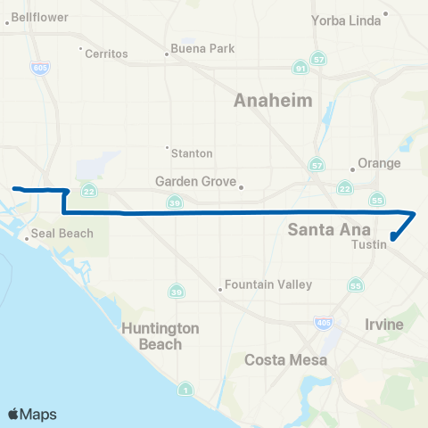 OCTA Long Beach - Tustin map