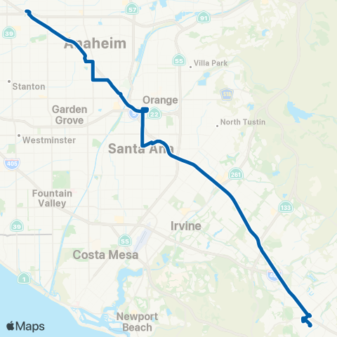 OCTA Fullerton - Laguna Hills map