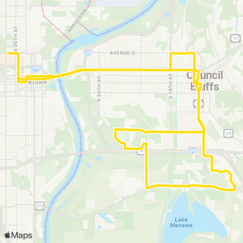 Metro Yellow Route / Council Bluffs map