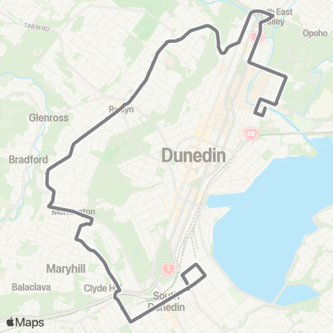 Orbus Dunedin Ridge Runner Northbound map